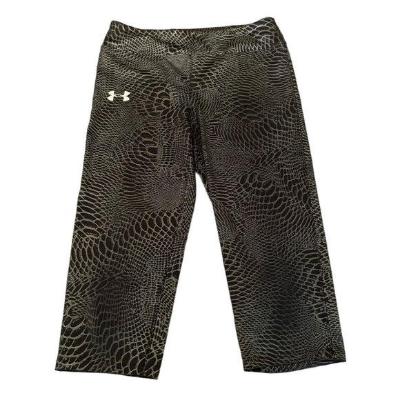 Large Under Armour Youth Girl's Capri Athletic Pants Fitted Heat Gear Black Meta - Picture 1 of 12